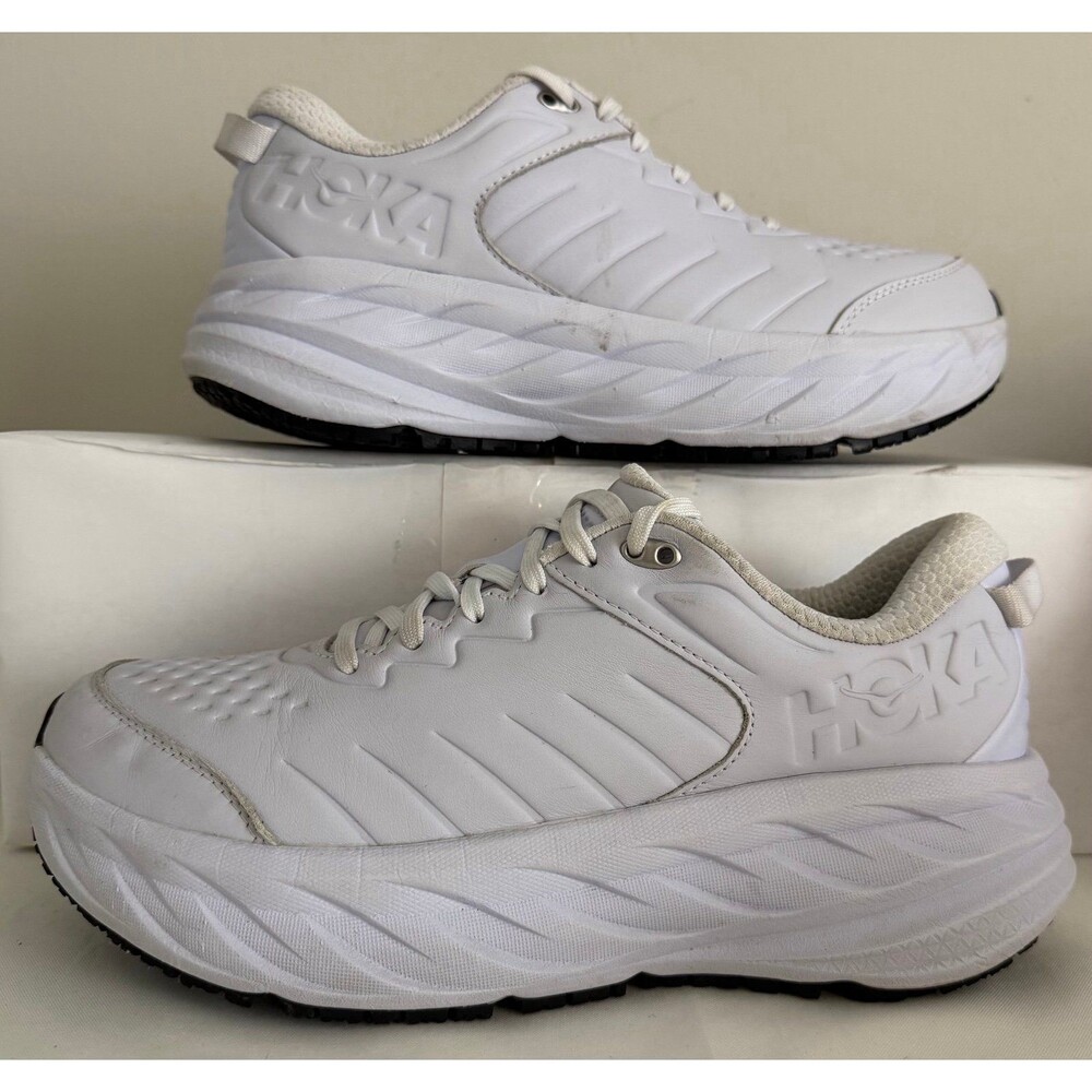 Hoka One One Bondi SR WHT White Slip Resistant Shoes Womens Sz 9.5 Leather
